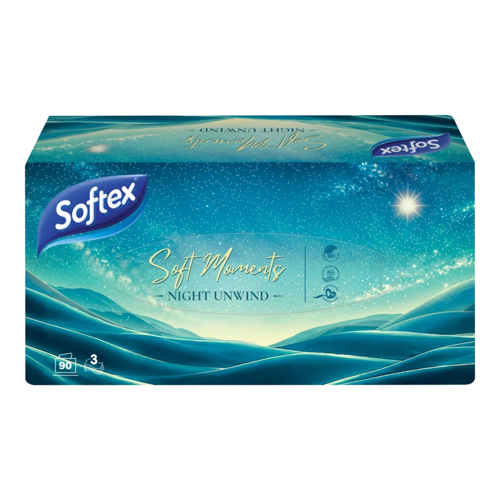 Softex Facial Soft Moments Night Unwind – χαρτομάντηλα 3 φύλλων, 90 φύλλα