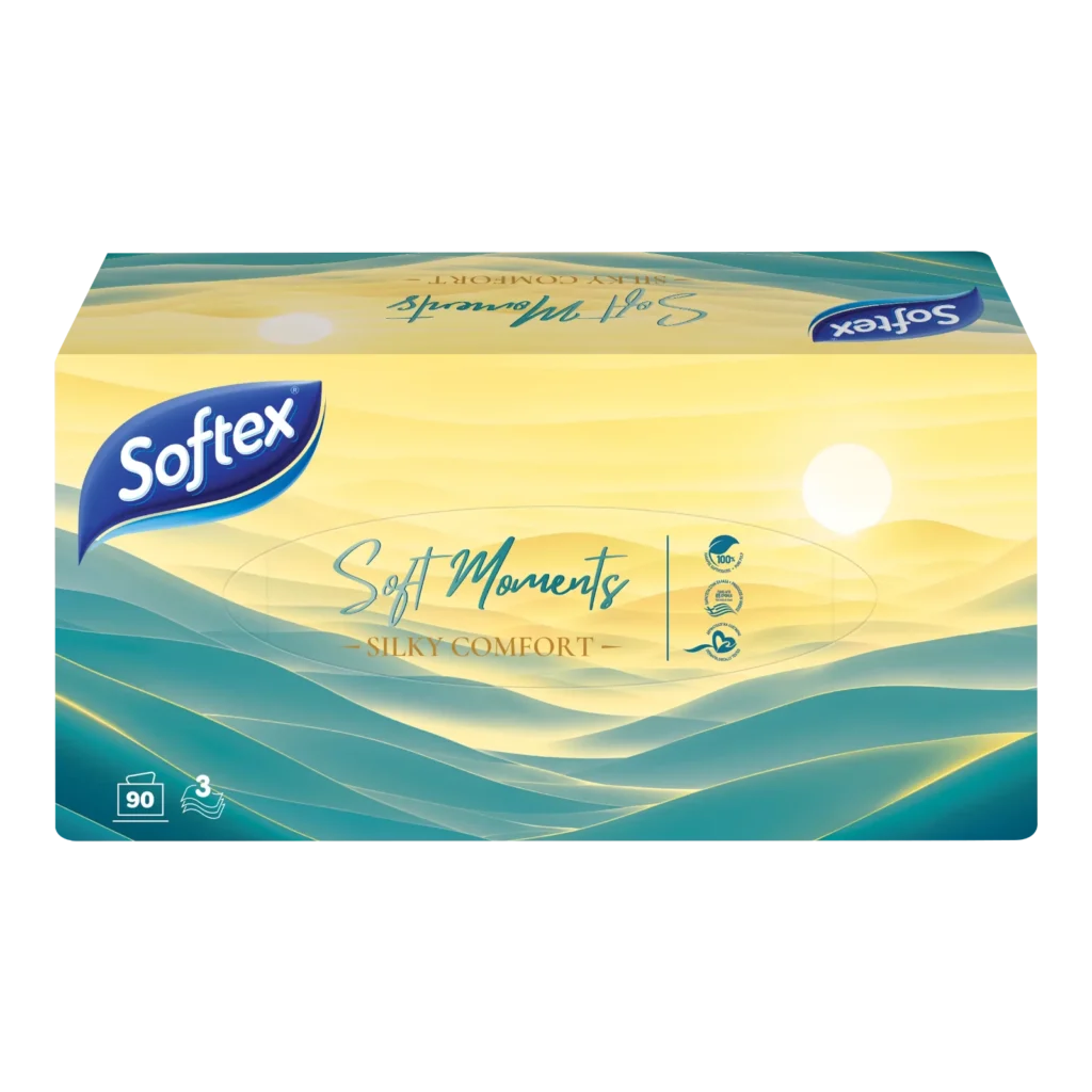 Softex Facial Soft Moments Silky Comfort – χαρτομάντηλα 3 φύλλων, 90 φύλλα